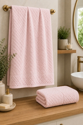 Kristal 2 Li Banyo Havlu Seti 50 90 Baş Havlusu + 90 150 Banyo Havlusu - Pembe