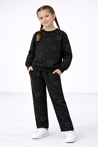 Beka Kids Kız Çocuk Komple Taş Detaylı Pantolonu Cepli Rahat Eşofman Takımı Çok Renkli