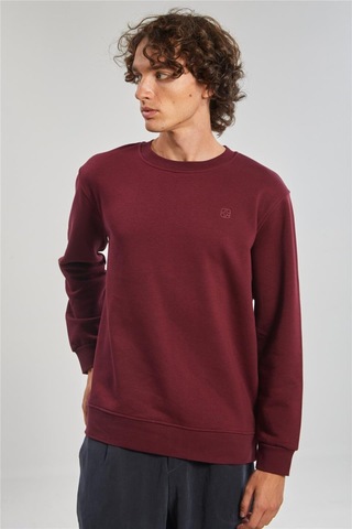 Barrels And Oıl Bisiklet Yaka Logolu Erkek Sweatshirt - Bordo Bordo