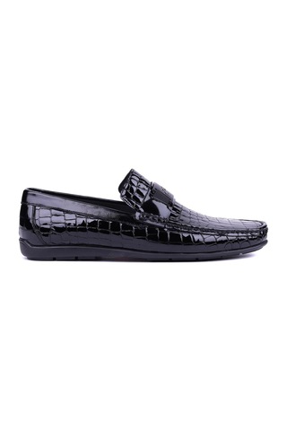 Fosco - Hakiki Deri Siyah Croco Erkek Loafer - 2094 -1506