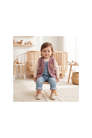 Deniva Kids Kız Bebek & Çocuk Gül Kurusu Ayıcık Armalı Yumuşak Dokulu Peluş Wellsoft Çıtçıtlı Yelek