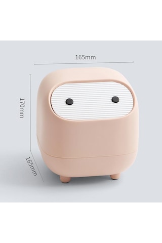 Ninja Masaüstü Çöp Kutusu Mini Çok İşlevli Çift Katmanlı Presli Çöp Kutusu Kapaklı Ev Tipi Mini Çöp Saklama Kutusu Pembe