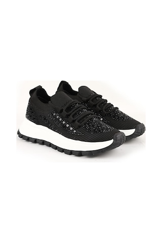 Libero L085.k201 Taş İşlemeli Triko Esnek Kalın Hafif Eva Taban Kadın Sneaker Siyah