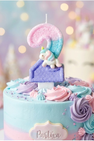 Unicorn Figürlü Pastel Renkli Rakam Mum Doğum Günü Pasta Süsü