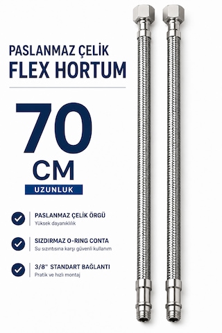 70 Cm Paslanmaz Çelik Örgülü Flex Hortum 3/8 Su Bağlantı Hortumu Batarya Ve Klozet Uyumlu