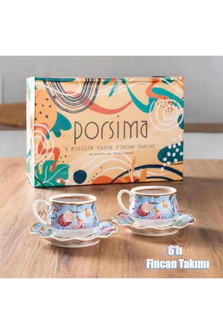 Porsima Rengin 6 Kişilik 12 Parça Türk Kahvesi Fincan Takımı