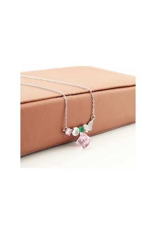 Pigado Paslanmaz Çelik Küp Kristal Taşlı Kelebek Çelik Kolye Gri