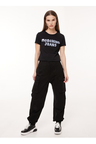 Moschino Jeans Bisiklet Yaka Baskılı Siyah Kadın T-shirt A0701