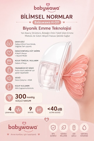Babywawa H-011 Giyilebilir Göğüs Pompası 2'li Set Kablosuz, Sessiz, Taşınabilir Süt Sağma Makinesi