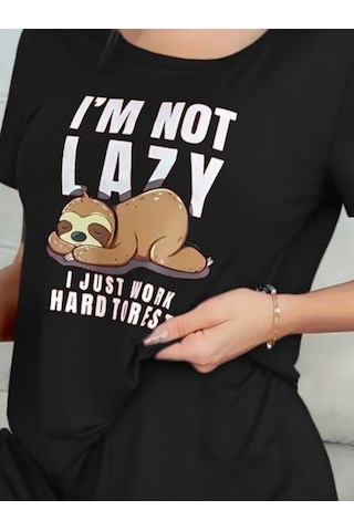 Reka Moda Kadın Kısa Kollu Bisiklet Yaka Baskılı Viskon Bluz Ve Şort Ikili Takım Siyah