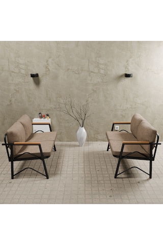 Mb Garden Furnıture Simetri Model, Balkon, Bahçe, Cafe, Metal Koltuk Takımı, Bahçe Takımı , Çay Seti, 2+2 Süngerli Cappuccino