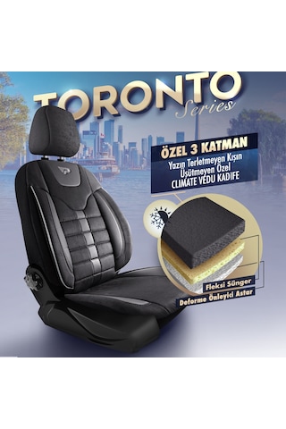 Panda Toronto Serisi Süet Kumaş Oto Koltuk Kılıfı - Siyah / Gri