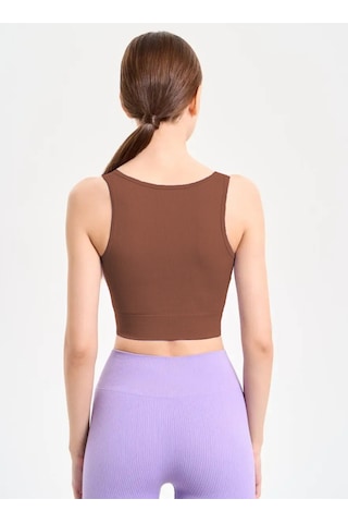 Mistirik Florio Model Seamless Örme Kumaş Sıkılaştırıcı Bluz Biker Crop Model Kahve Renk Kahve