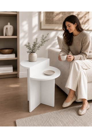 Ganihome Luna Oval Hatlı Yan Sehpa Ahşap Ganihome Luna Oval Hatlı Yan Sehpa Ahşap