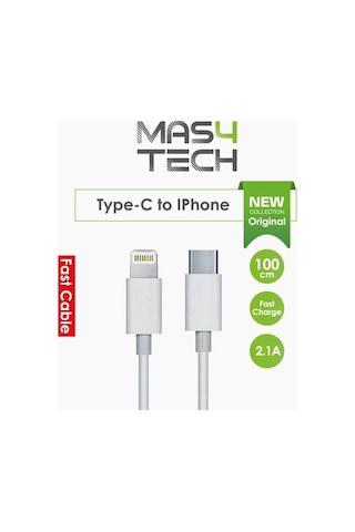 Mas4Tech Type-C To Apple iPhone Uyumlu Hızlı Şarj Ve Data Kablo 1 Metre
