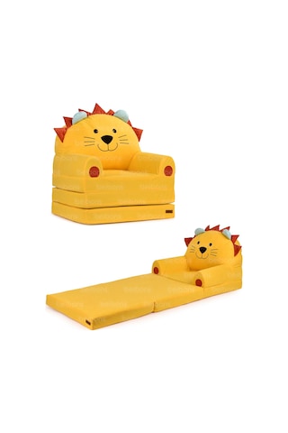 Portatif Katlanabilir Sevimli Çocuk Koltuğu - 3 Katlı Çocuk Yatak Koltuk - Taşınabilir Bebek Koltuğu Sarı