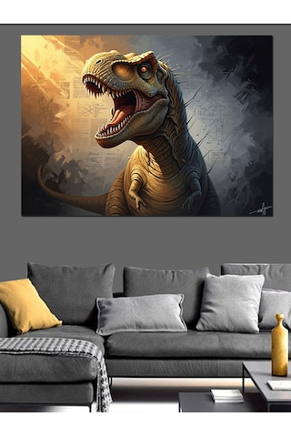 Ahşap Tablo Kükreyen Dinozor T-rex Portre Tablosu