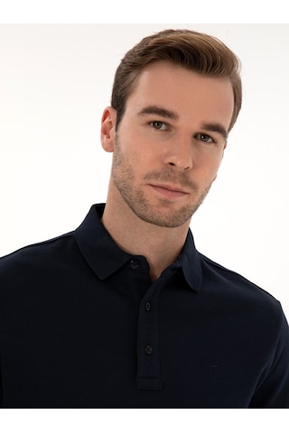 Lacivert Regular Fit %100 Pamuk 3 İplik Polo Yaka Sweatshirt