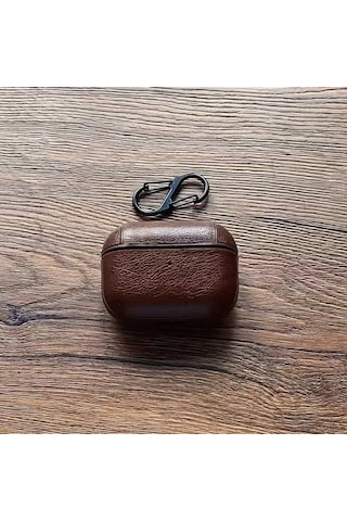 Apple Uyumlu AirPods Pro 3 2025 Lüx Deri Suni Deri Kılıf 360 Koruma+kanca Koyu Kahverengi