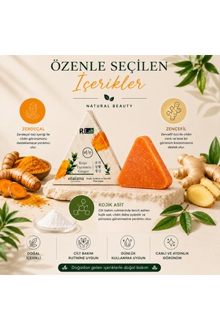 Kojic Turmeric Ginger Sabunu Leke Karşıtı Aydınlatıcı Cilt Tonu Eşitleyici Katı Sabun 100 Gr