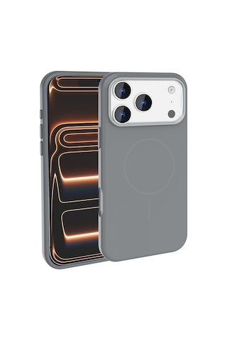 Apple Uyumlu iPhone 17 Pro Max Kılıf M-safe Şarj Özellikli Metal Kamera Çerçeveli Zore Edi Silikon Kapak Titanyum-Gri