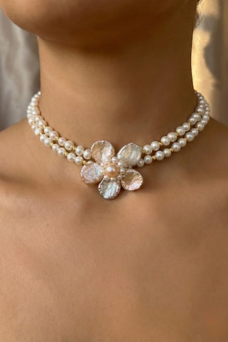 Doğal İnci Çiçek Choker Kolye