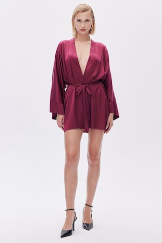 Fumée Bordo Kısa Saten Sabahlık / Kimono Bordo