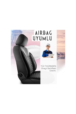 Panda Paris Serisi Pike Kumaş Oto Koltuk Kılıfı Tam Set Siyah - Gri