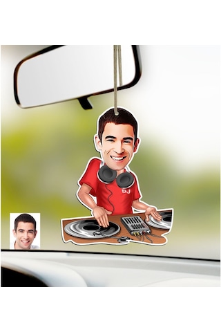 Kişiye Özel Bay Dj Karikatürlü Ahşap Araba Dikiz Ayna Süsü