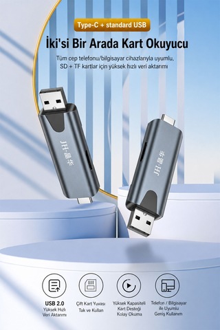 Usb 2.0 Type-c Otg Sd Tf Microsd Kart Okuyucu, Çift Girişli Hafıza Kart Adaptörü, Telefon Tablet Laptop Bilgisayar Uyumlu, Alüminyum Gövde, Koruyucu Kapak N458