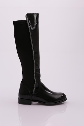 Dgn 508-22k Kadin Arkasi Stretch Yan Taşli Şerit Knee High Flats Çizme 508-1557-R1645 Siyah Rugan