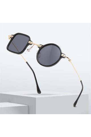 Kare Yuvarlak Güneş Gözlüğü Kişilik Düzensiz Güneş Gözlükleri Retro Erkek Uv400 Gölge Gözlük Siyah Mavi