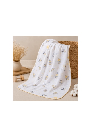 Unisex Bebek Balon Desenli Müslin Örtü 85x90 Cm %100 Pamuk Beyaz