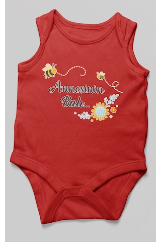 Morivokids Annesinin Balı Sıfır Kollu Bebek Body %100 Pamuk Kırmızı