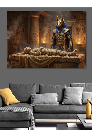 Antik Mısır Anubis Ve Mumya Dekoratif Kanvas - Mdf Ahşap Tablo