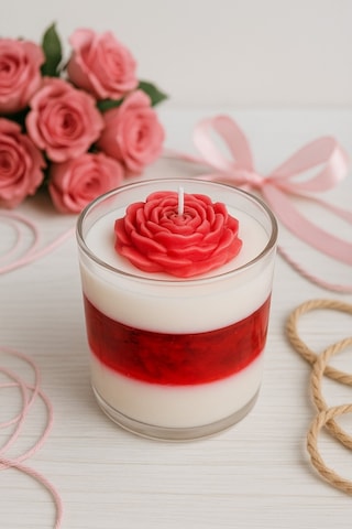 Gül Kokulu Mum Bardakta Gül