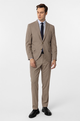 Süvari Sütlü Kahve Slim Fit Desenli Sivri Yaka 6 Drop Klasik Takım Elbise