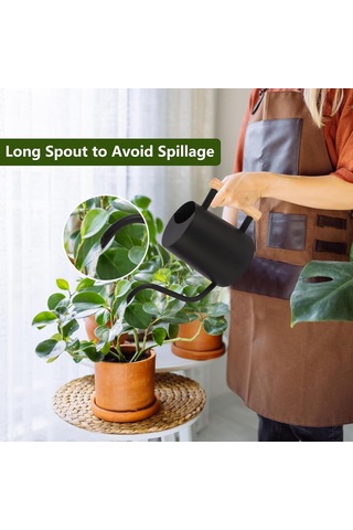 Gajeena 35 Unca Siyah Paslanmaz Çelik Uzun Ağızlı İç Mekan Bitkileri Sulama Kova