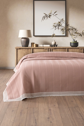 Kopanaki Dantelli Çift Kişilik Waffle Pike-210x230 Cm Gulkurusu Gül Kurusu