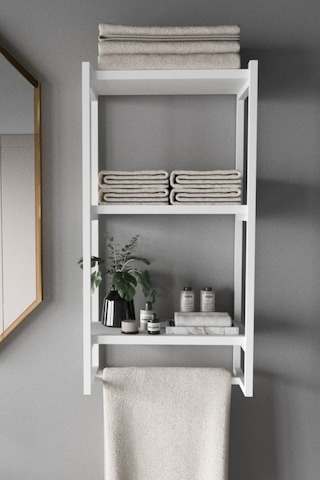 Aju Havluluk Duvar Rafı 3 Katlı Raf Banyo Mutfak Düzenleyici Modern Geniş Depolama Rafı Şık Havlu Askıısı Beyaz