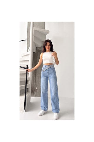 Kene Jeans Kemer Taş Detaylı Taş İşlemli Straight Jean Taş