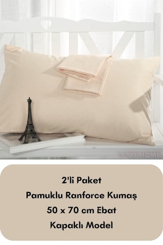 Krem Renkli Ranforce Pamuklu Kumaş Kapaklı Yastık Kılıfı 2'li Pak