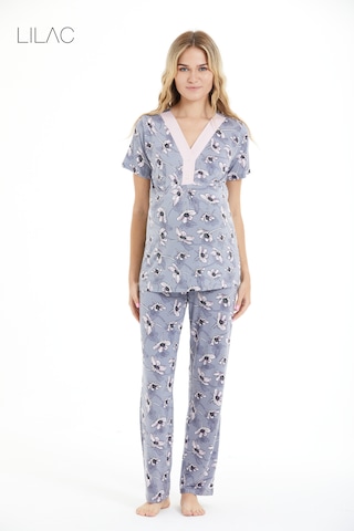Lılac Kadın %95 Viskon Çiçek Desenli Hamile & Lohusa Düğmeli Pijama Takımı Antrasit Gri