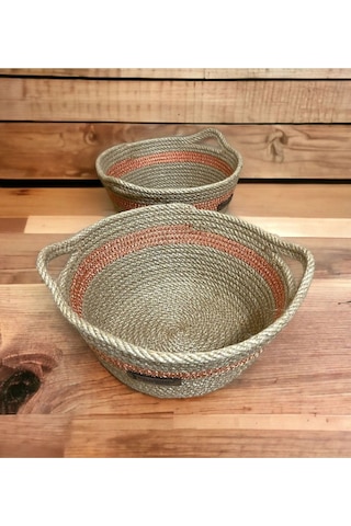 2'li Hasır Sepet, Jüt Sepet, %100 Doğal Hasır Sepet, Çok Amaçlı Dekoratif Hasır Sepet, Organizer 001