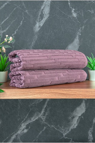 Tuğla Desenli 2li Ayak Havlusu - 50x70 Cm - Su Emici Banyo Paspası Seti - Bordo Bordo