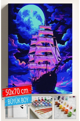 Sayılarla Boyama Seti Numaralı Tuval Fırça Boya Dahil Kasnaklı Set 50x70 Cm - Gemi