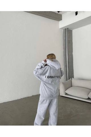 Reka Moda Nakış İşlemeli Üç İplik Sweat Takım- Gri Gri