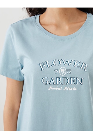 Lcw Dream Mavi Bisiklet Yaka Baskılı Kadın Pijama Üst