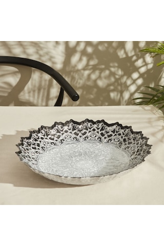 Karaca Home Kashida Dekoratif Tabak 34 CM Gümüş