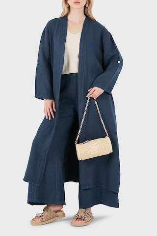 Via Dante % 100 Keten Dantel Ve Brode İşleme Detaylı Kimono Bayan Kimono 7183821 Lacivert